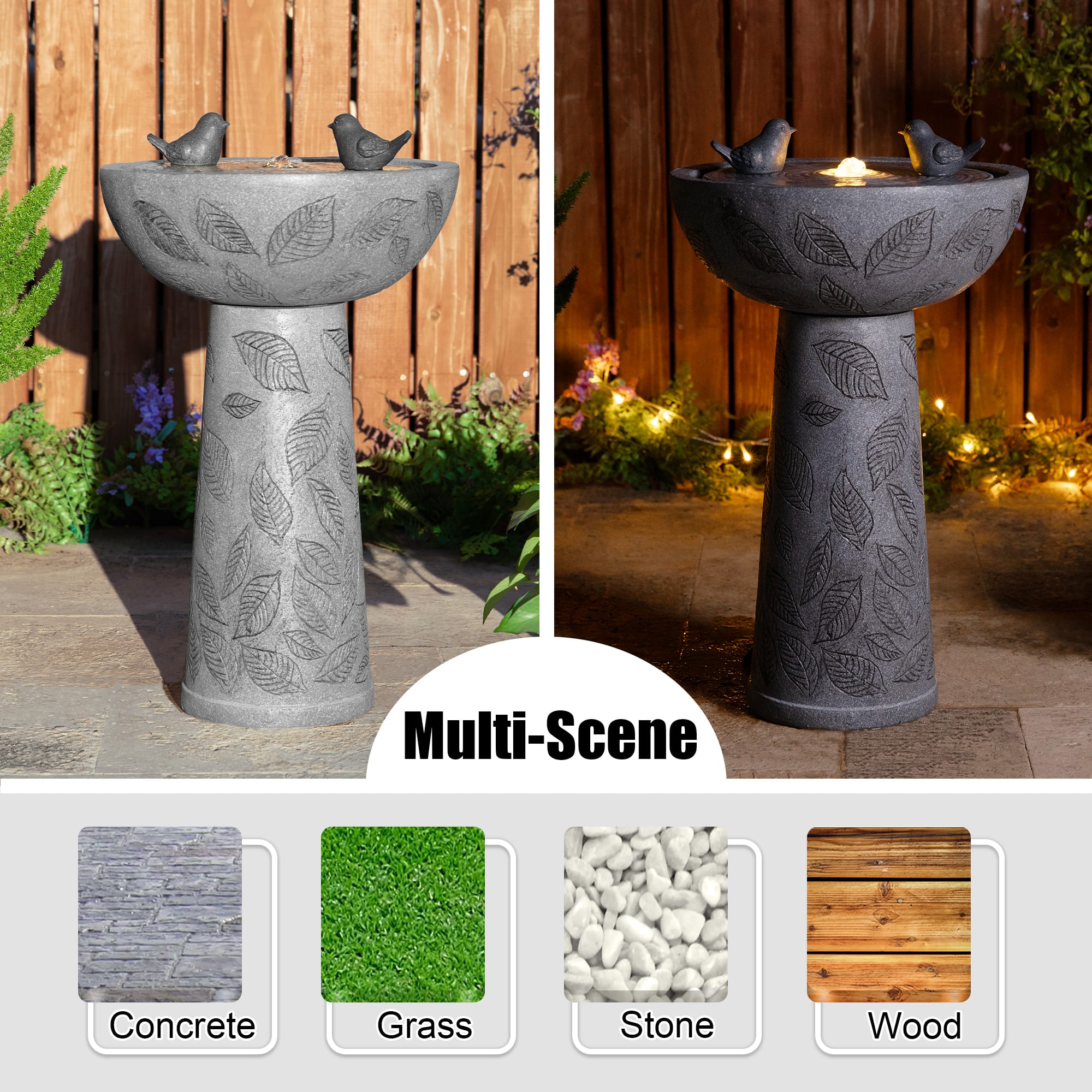 Glitzhome® 27.5" LED Birdbath Outdoor Fountain with Birds